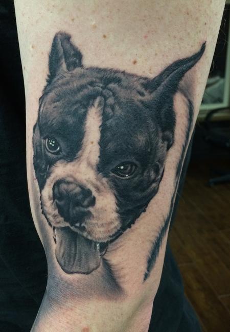 Tattoos - Black and Grey realistic dog portrait - 87719